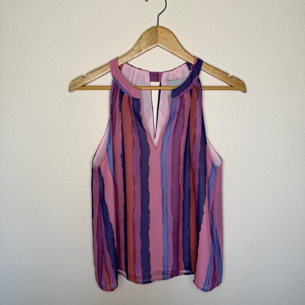 Chloe Oliver Pink Purple Stripe Halter Tank Medium